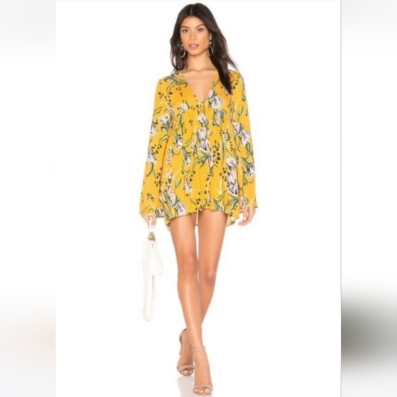 Free People OB815445 Bella Golden Yellow Floral Tunic / Mini Dress Size Small - Picture 7 of 16